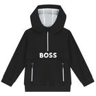 Boys Black Logo Hooded Top, 1, hi-res