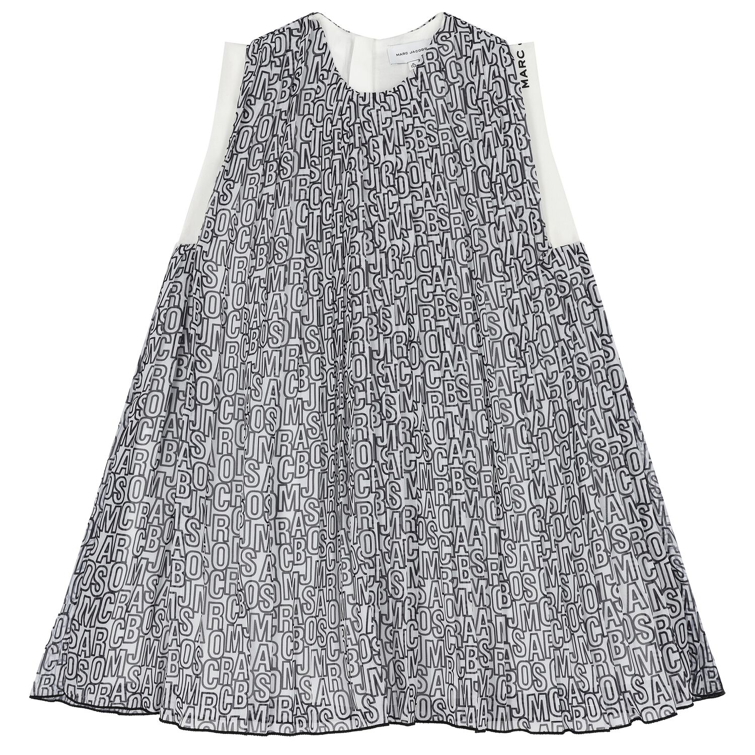 Girls White & Black Logo Pleated Dress, 1, hi-res