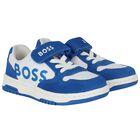 Boys Blue & White Logo Trainers, 1, hi-res