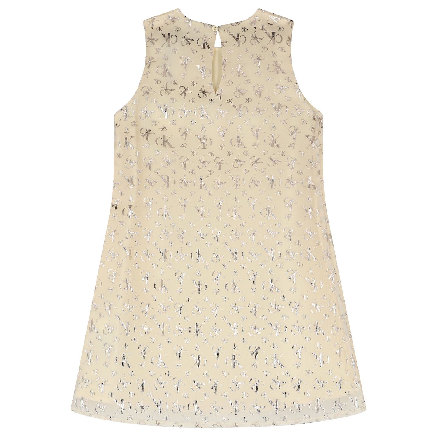 Girls Ivory & Gold Satin Dress, 1, hi-res