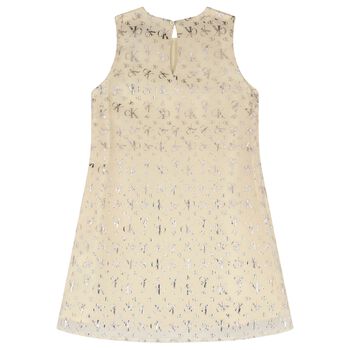 Girls Ivory & Gold Satin Dress