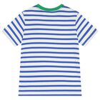 Boys White & Blue Striped Logo T-Shirt, 1, hi-res