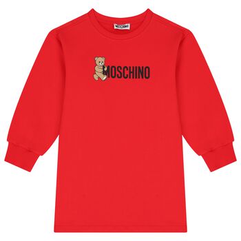 Girls Red Teddy Bear Logo Dress