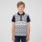 Boys White & Navy Blue Logo Polo Shirt, 1, hi-res