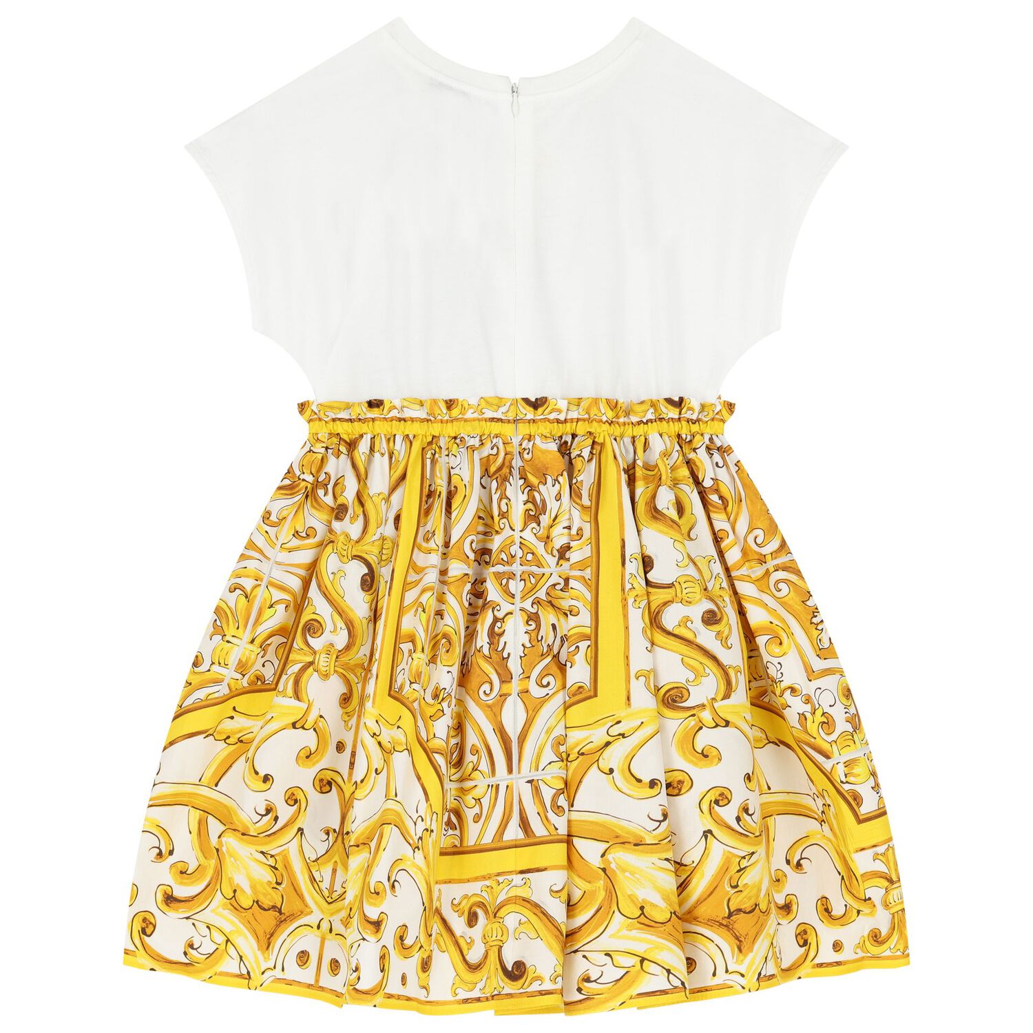 Girls White & Yellow Majolica Dress, 1, hi-res