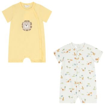 Baby Boys White & Yellow Animals Romper ( 2-Pack )