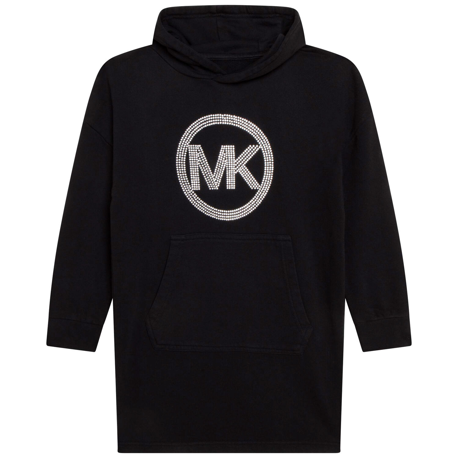 Girls Black Logo Hooded Dress, 1, hi-res