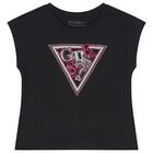 Girls Black Embellished Logo T-Shirt, 2, hi-res