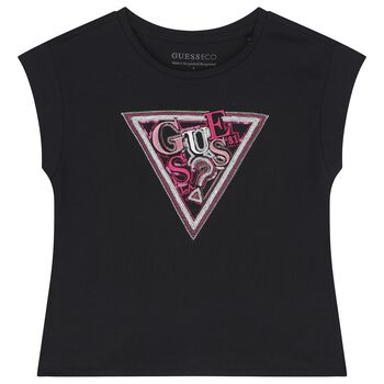 Girls Black Embellished Logo T-Shirt