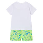 Younger Boys White & Green Shorts Set, 1, hi-res