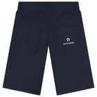 Boys White & Navy Blue Logo Shorts Set, 1, hi-res