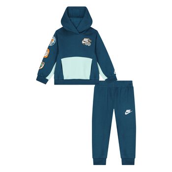 Nike Kids Younger Boys Blue & Green Logo Tracksuit, 2 Younger Boys Blue & Green Logo Tracksuit