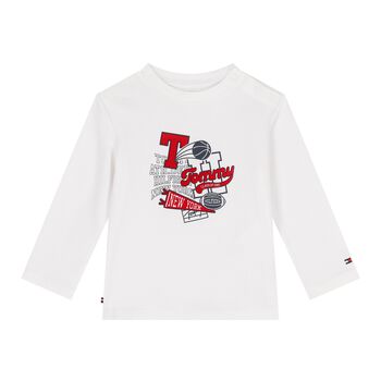 Baby Boys White Logo Long Sleeve Top