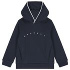 Boys Navy Blue Logo Hooded Top, 1, hi-res