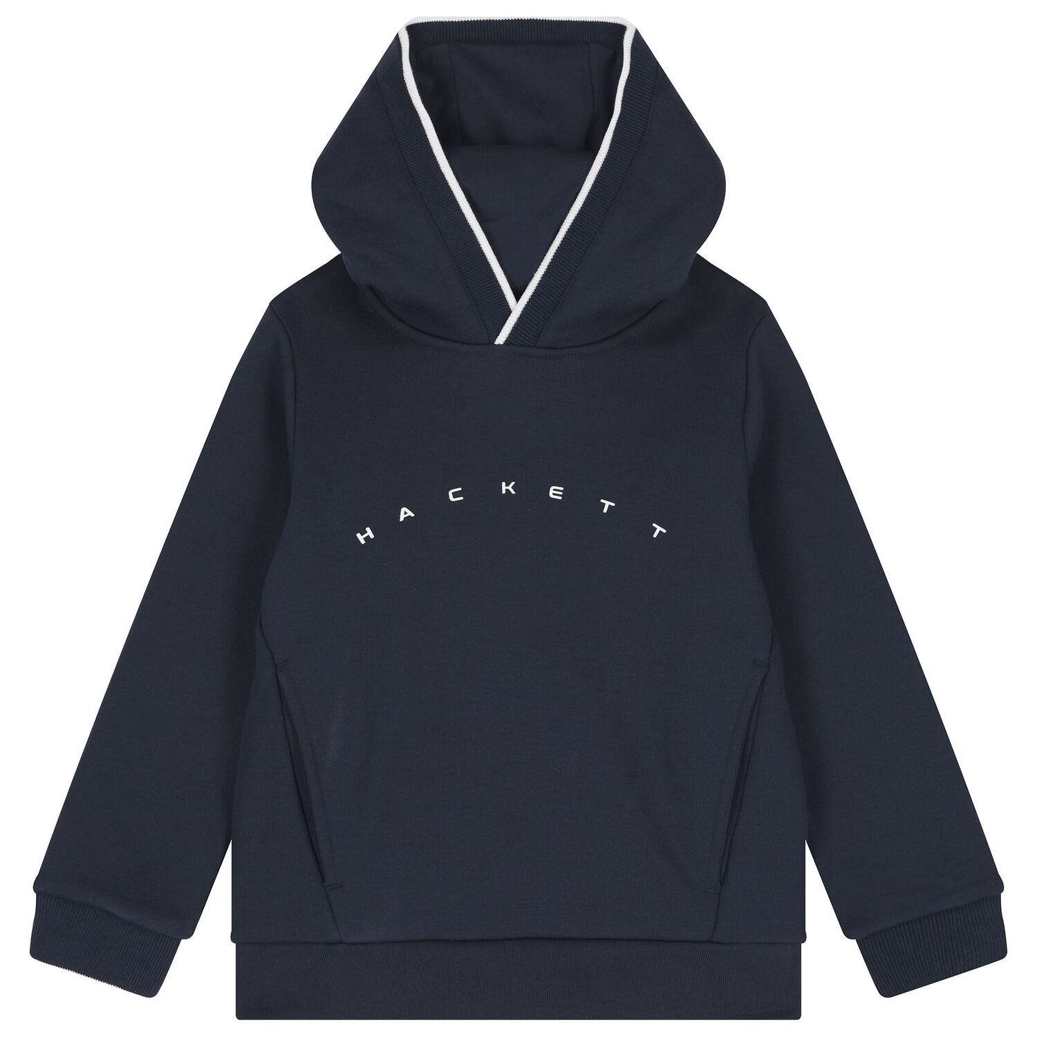 Boys Navy Blue Logo Hooded Top, 1, hi-res