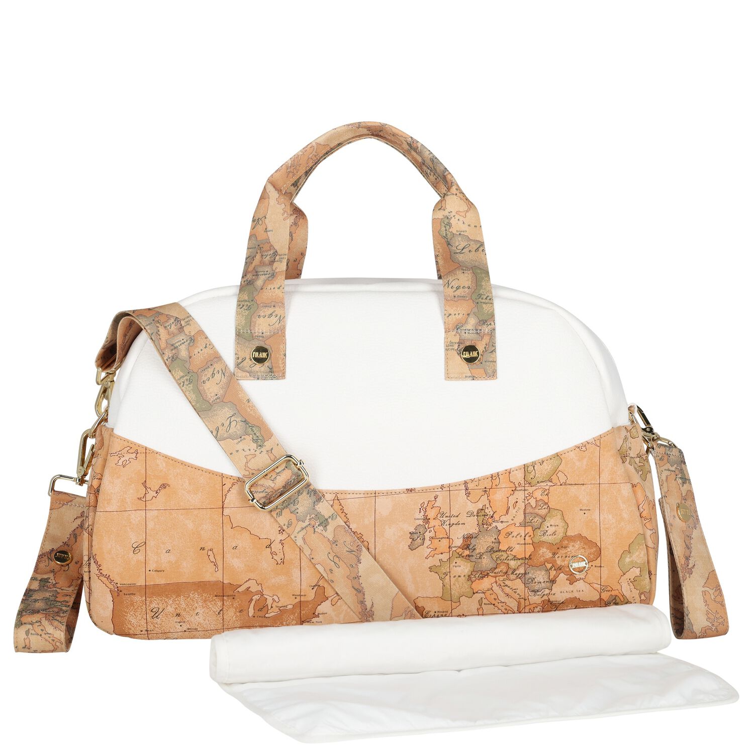 White & Beige Geo Map Baby Changing Bag, 1, hi-res