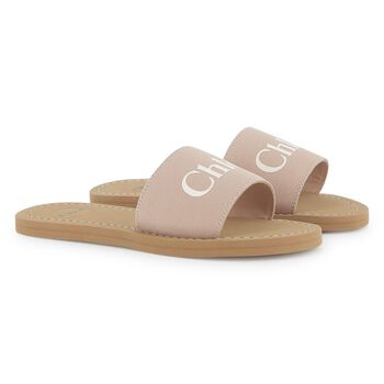 CHLOE Girls Pink Canvas Logo Sliders, 1 Girls Pink Canvas Logo Sliders