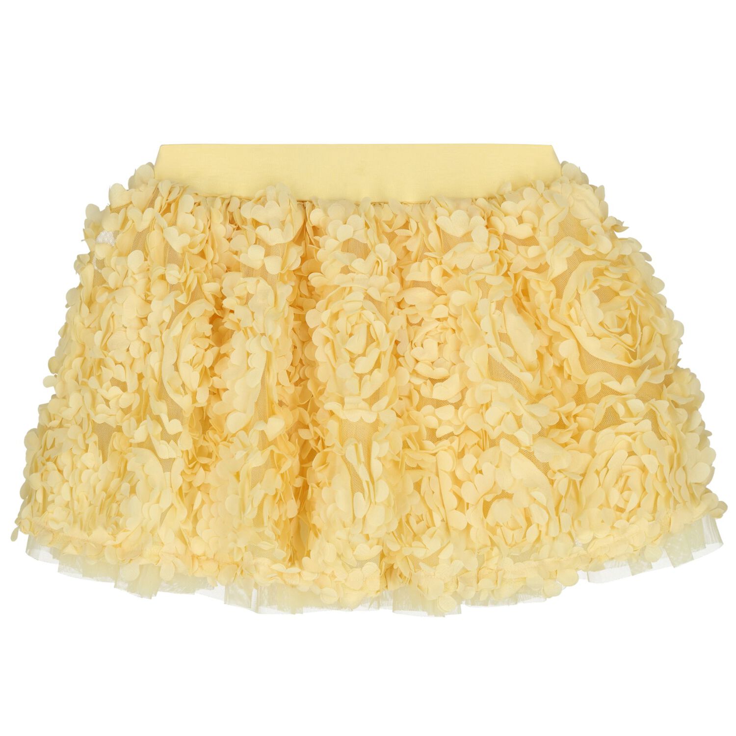Girls Yellow Flower Tulle Skirt, 1, hi-res