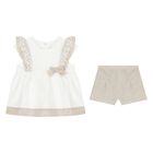 Younger Girls Ivory & Beige Dress Set, 1, hi-res