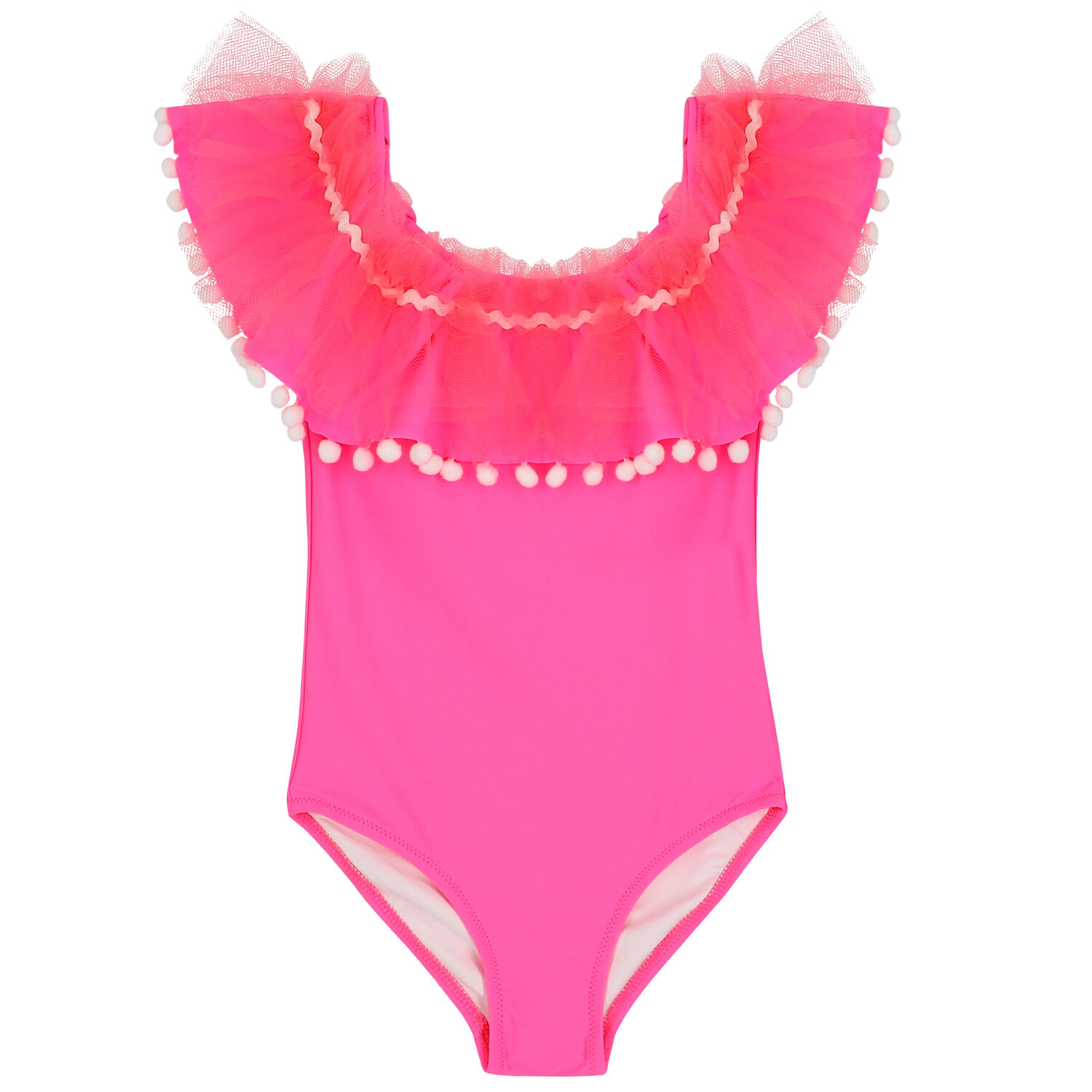 Girls Pink Ruffle Pom-Pom Swimsuit, 1, hi-res image number null