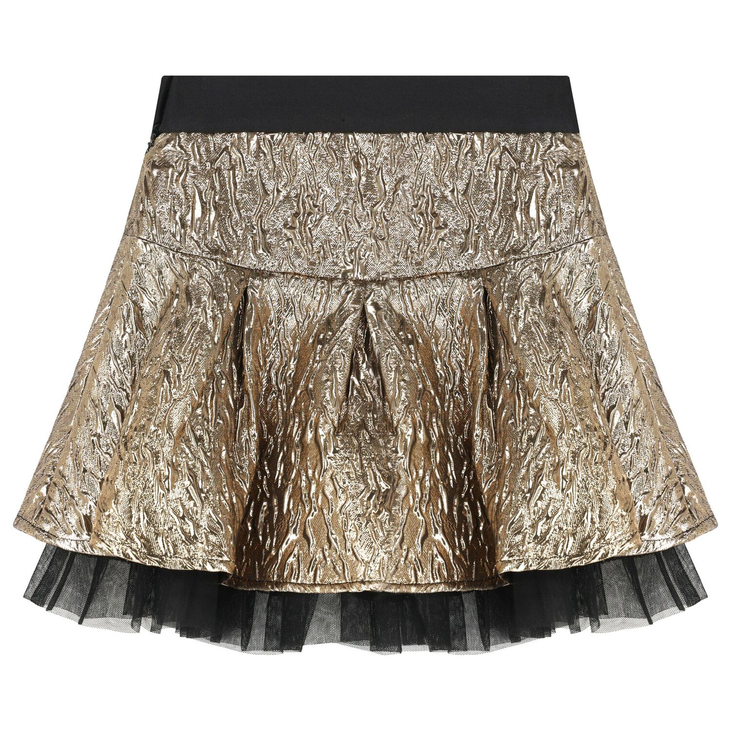 Girls Gold Logo Pleated Skirt, 1, hi-res