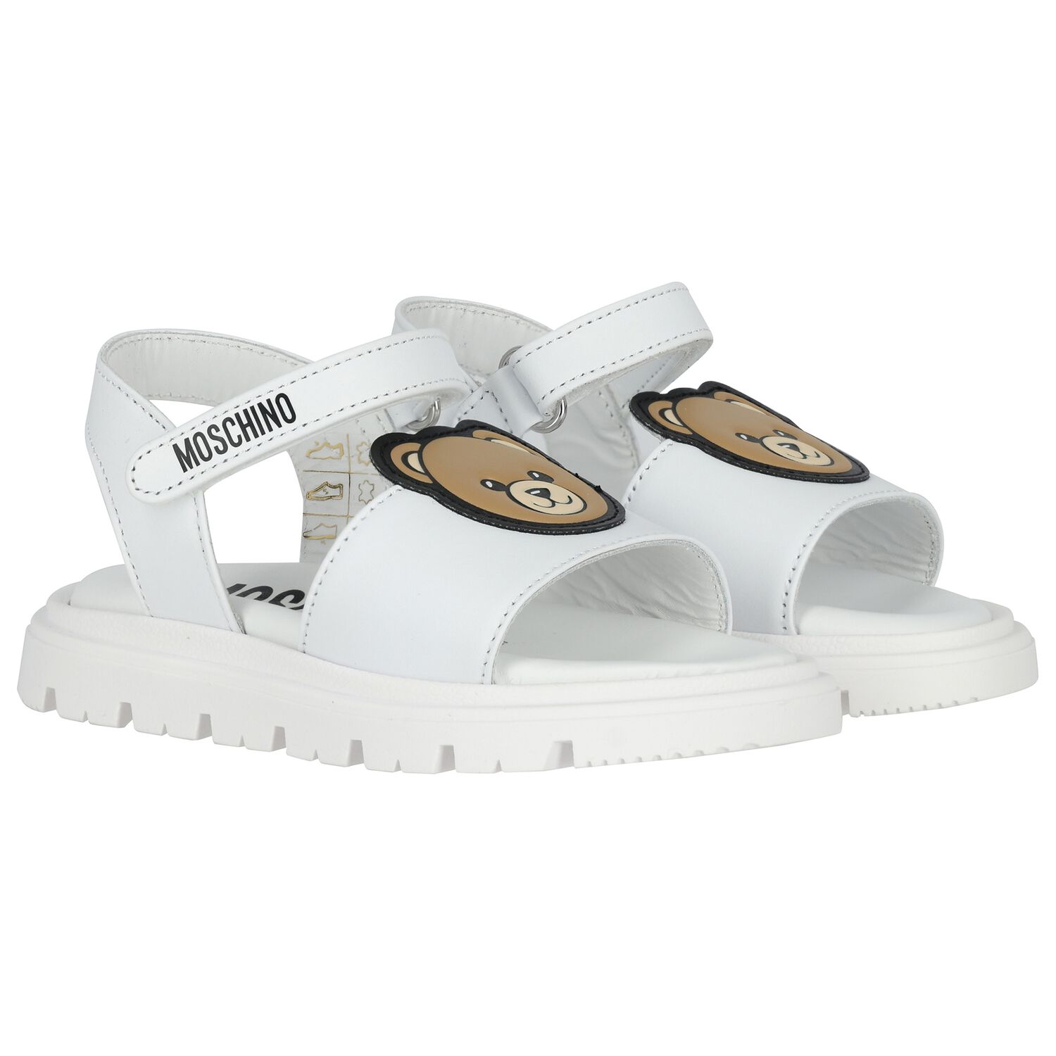 Younger Girls White Teddy Bear Sandals, 1, hi-res