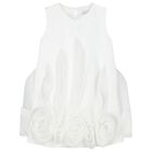 Girls White Flower Satin Dress, 1, hi-res