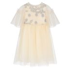 Girls Ivory & Silver Embroidered Tulle Dress , 1, hi-res