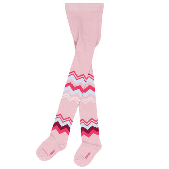 Girls Pink & Purple Logo Zigzag Tights