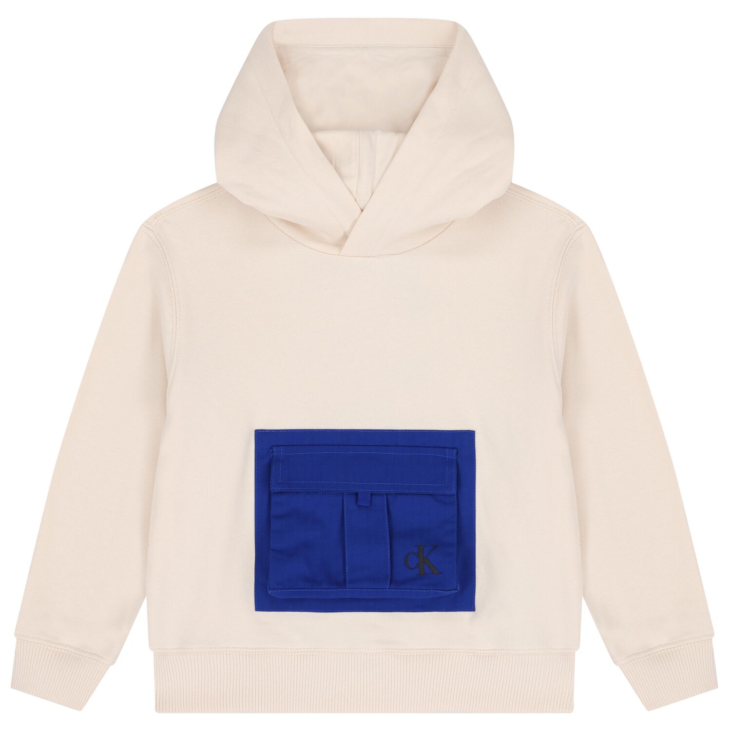 Boys Beige & Blue Logo Hooded Top, 1, hi-res