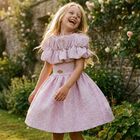 Girls Purple Logo Ruffled Dress, 1, hi-res