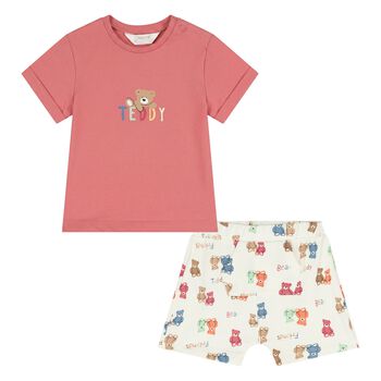 Baby Boys Orange & Ivory Teddy Bear Shorts Set
