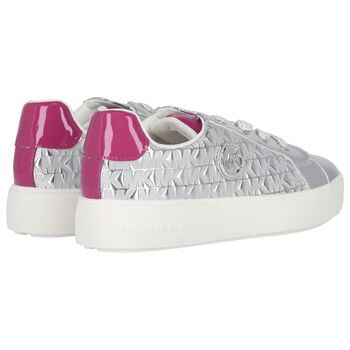Girls Silver & Pink Logo Trainers