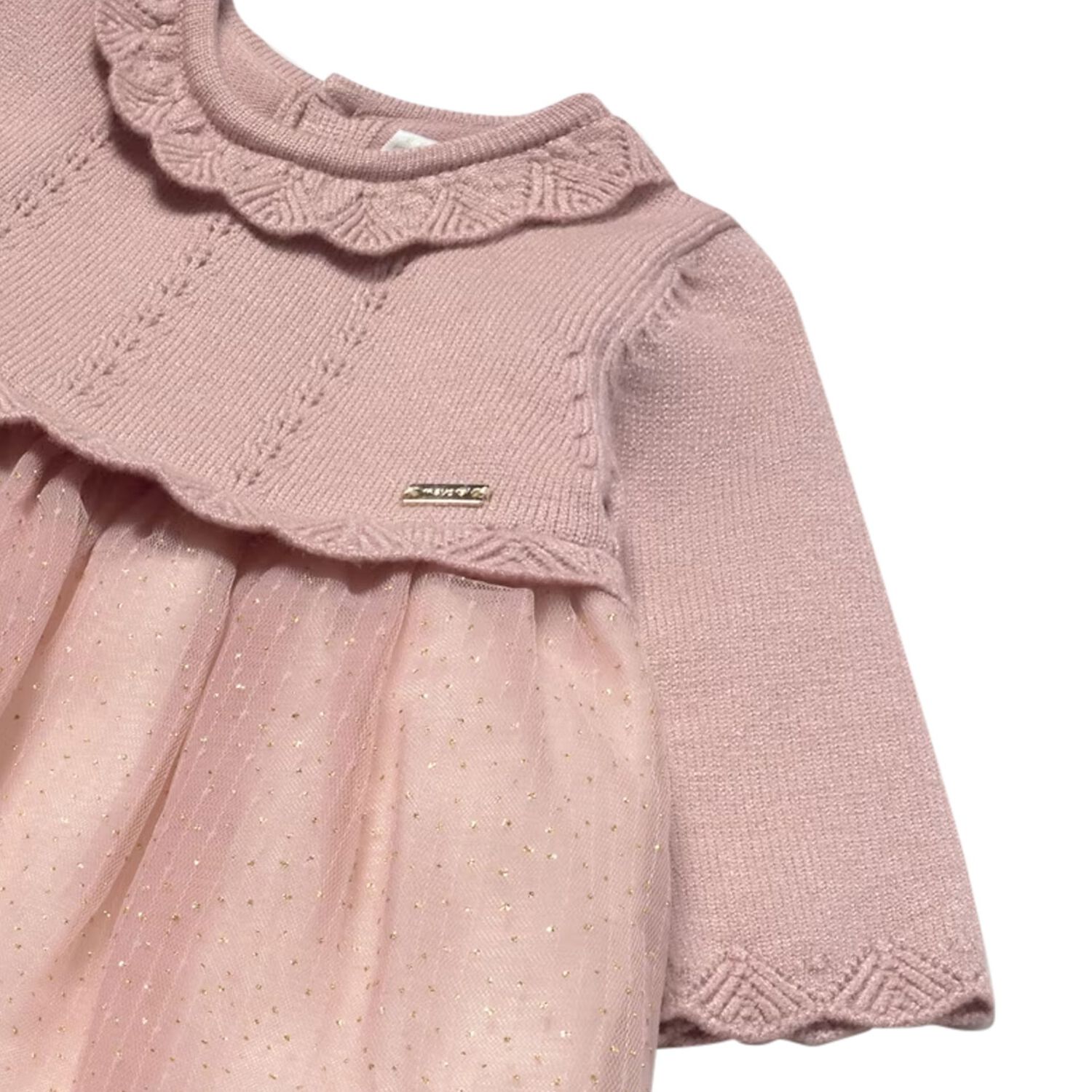 Baby Girls Pink Knitted & Tulle Dress, 2, hi-res image number null