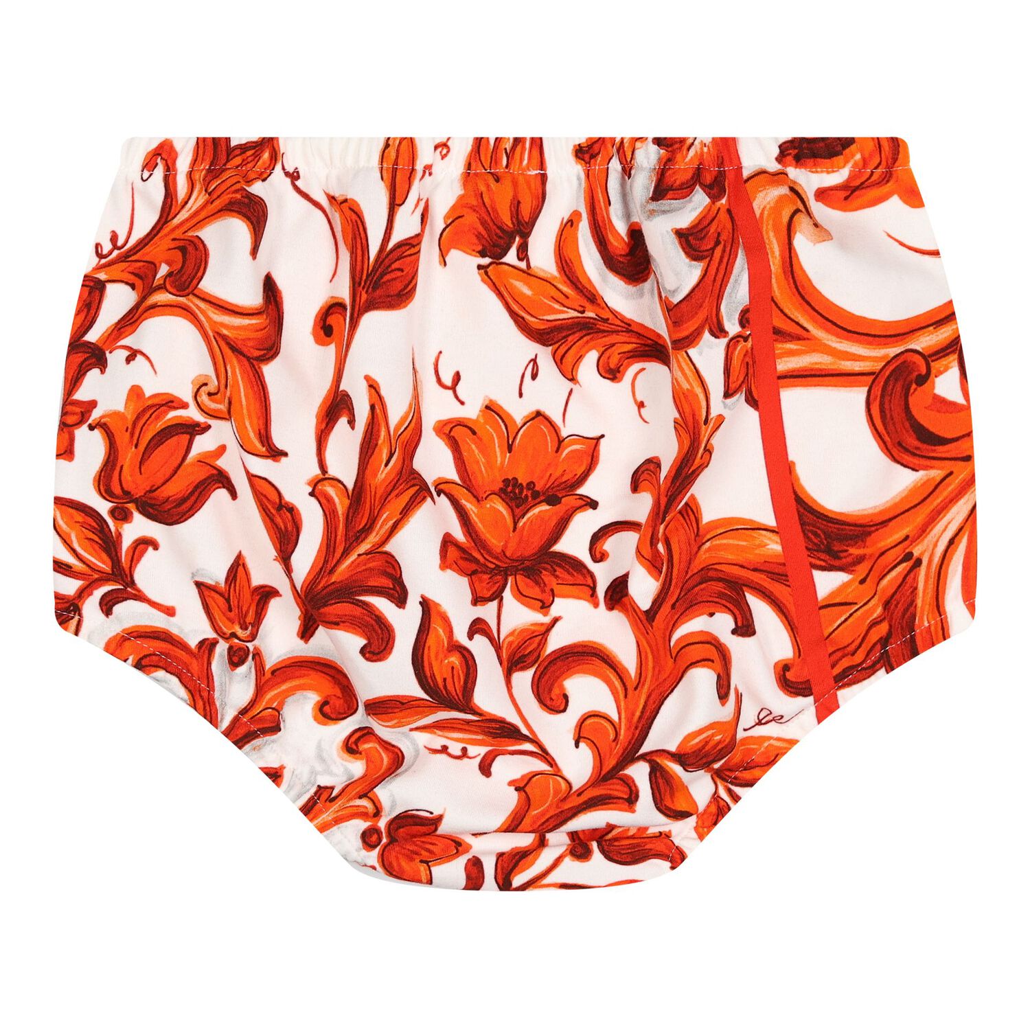 Baby Girls White & Orange Majolica Dress Set, 1, hi-res