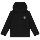 Boys Black Logo Hooded Zip Up Top, 1, hi-res