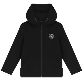 Boys Black Logo Hooded Zip Up Top