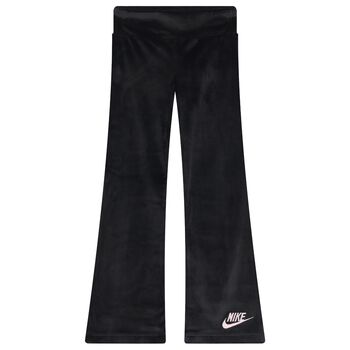 Girls Black Logo Velour Leggings