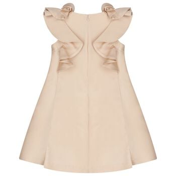Girls Beige Satin Ruffle Dress