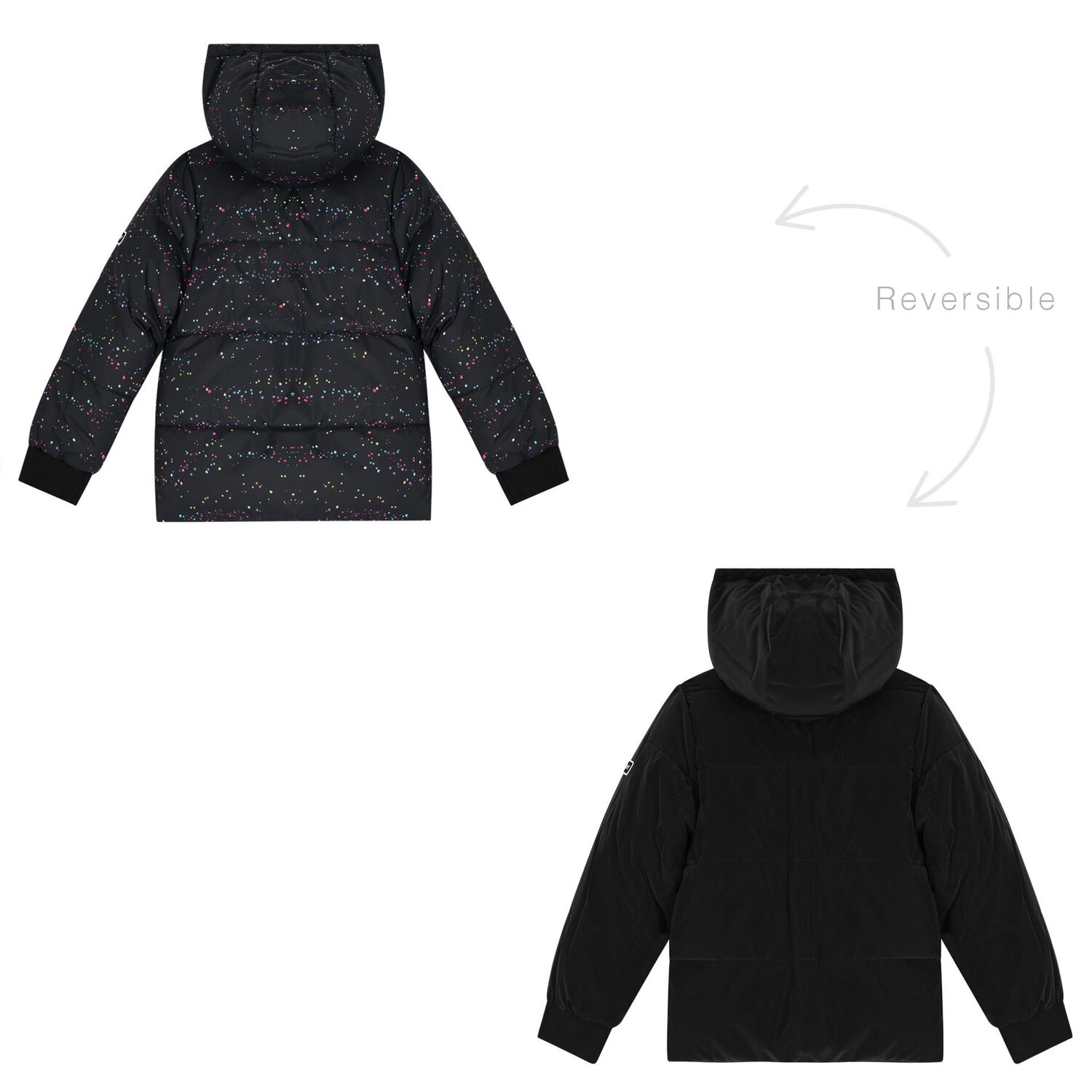 Girls Black Reversible Puffer Jacket, 1, hi-res image number null