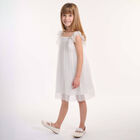 Girls White Pleated Tulle Dress, 1, hi-res