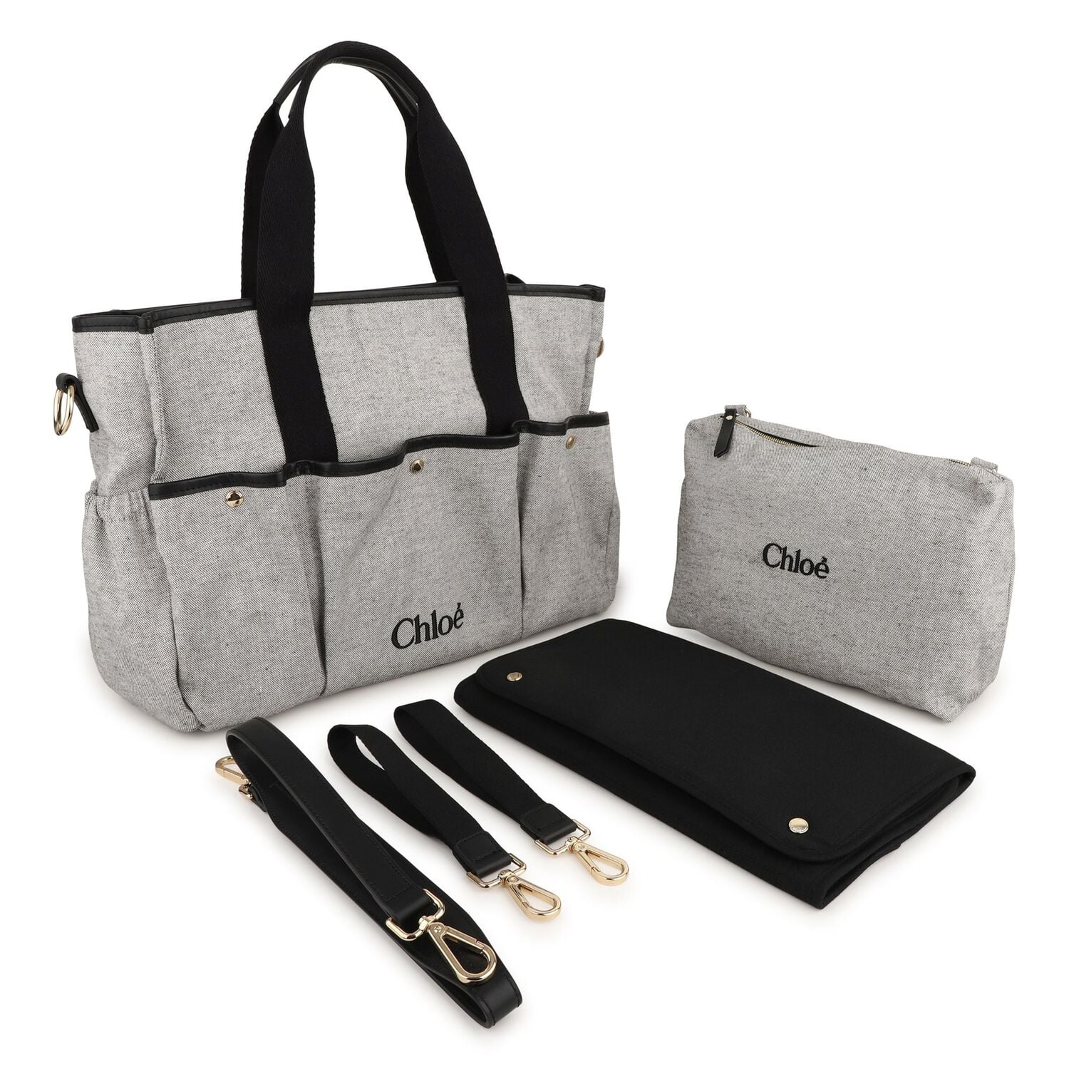 Grey Logo Canvas Baby Changing Bag ( 33cm ), 1, hi-res