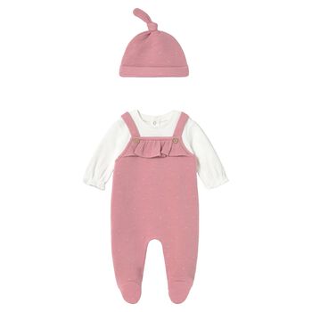 Baby Girls Pink & Ivory Ruffle Babygrow Set