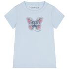 Girls Blue Gliterry Butterfly T-Shirt, 1, hi-res