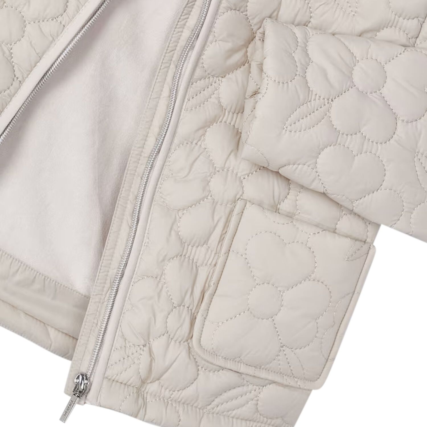 Girls Beige Quilted Jacket, 1, hi-res
