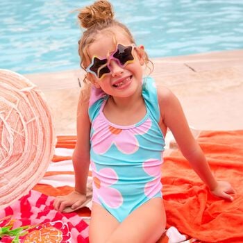 Girls Blue & Purple Floral Swimsuit