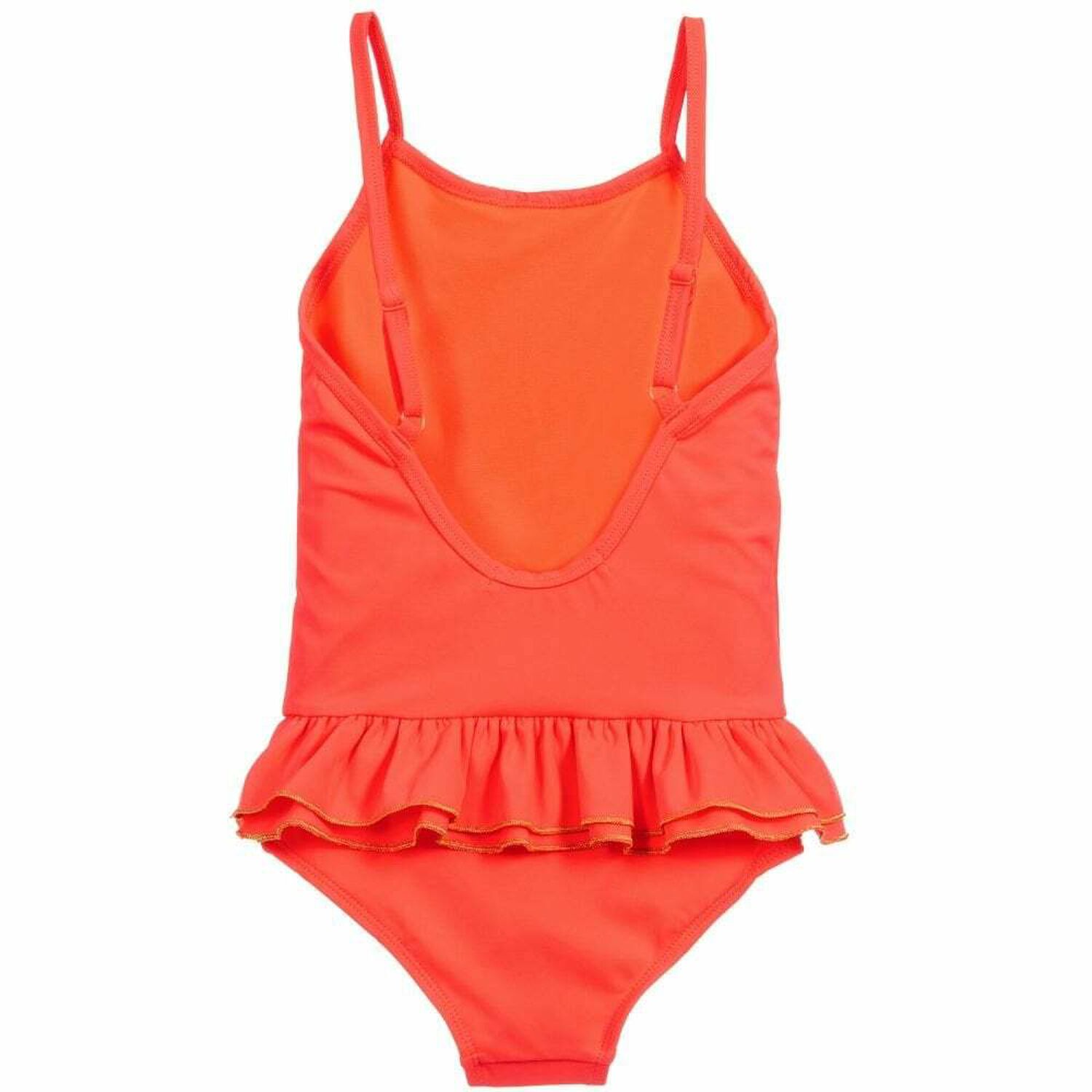 طقم مايوه بكشكشة باللون البرتقالي للبنات, 1, hi-res