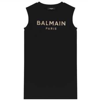 Girls Black & Gold Logo Dress