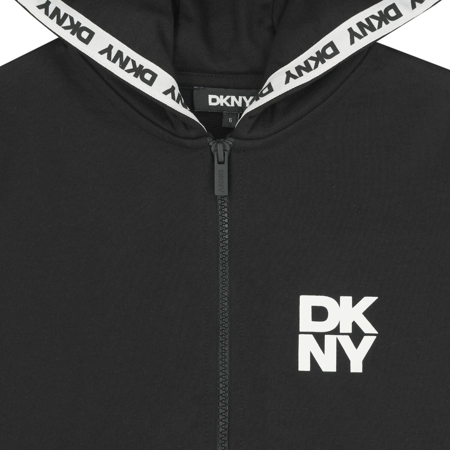 Black Logo Hooded Zip Up Top, 1, hi-res