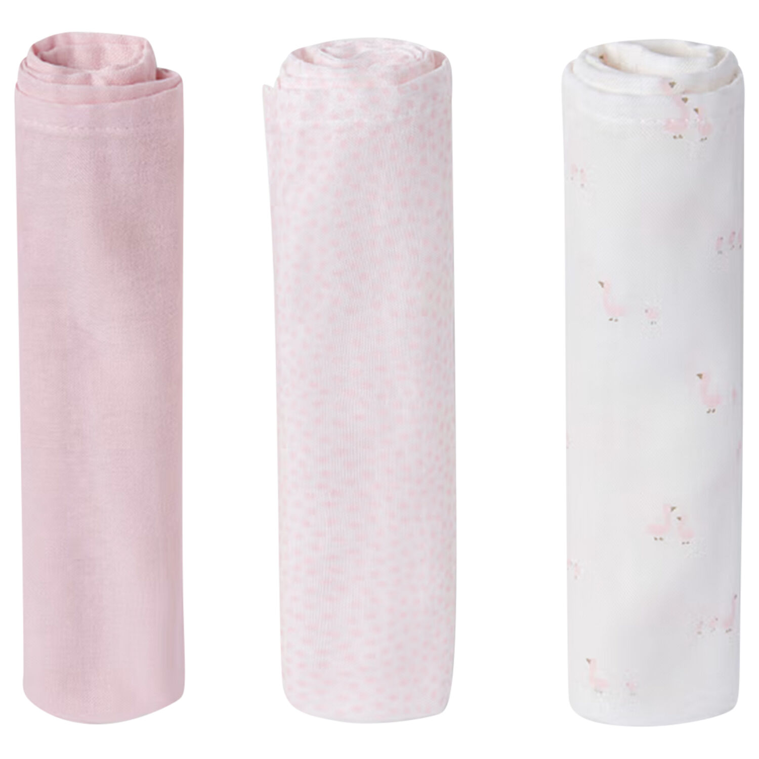 Baby Girls Ivory & Pink Muslin Swaddles ( 3-Pack ), 3, hi-res